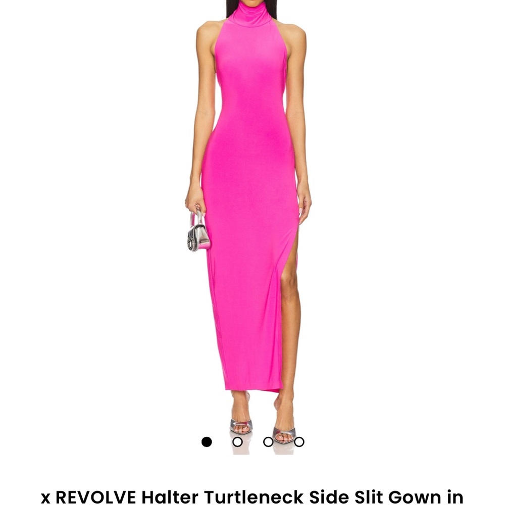 Revolve Pink Halter Turtleneck Side Slit Gown